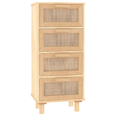 vidaXL Sideboard Black 40x30x90 cm Solid Wood Pine and Natural Rattan
