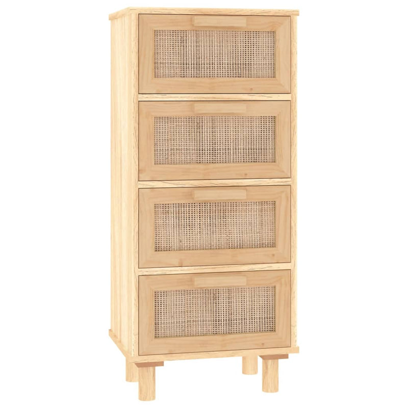 vidaXL Sideboard Black 40x30x90 cm Solid Wood Pine and Natural Rattan