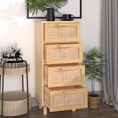 vidaXL Sideboard Black 40x30x90 cm Solid Wood Pine and Natural Rattan