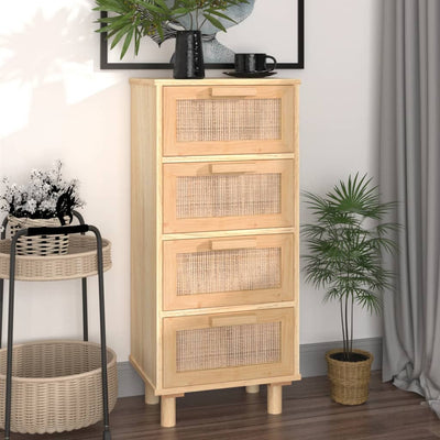 vidaXL Sideboard Black 40x30x90 cm Solid Wood Pine and Natural Rattan