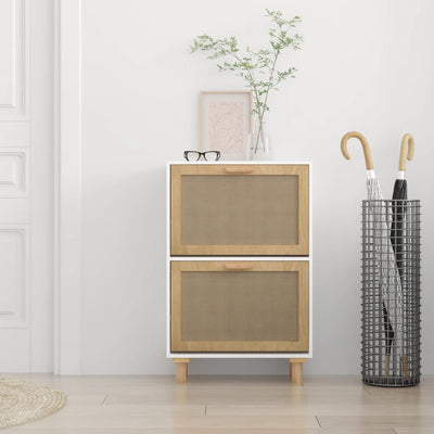 vidaXL Shoe Cabinet Black 52x25x80 cm Engineered Wood and Natural Rattan