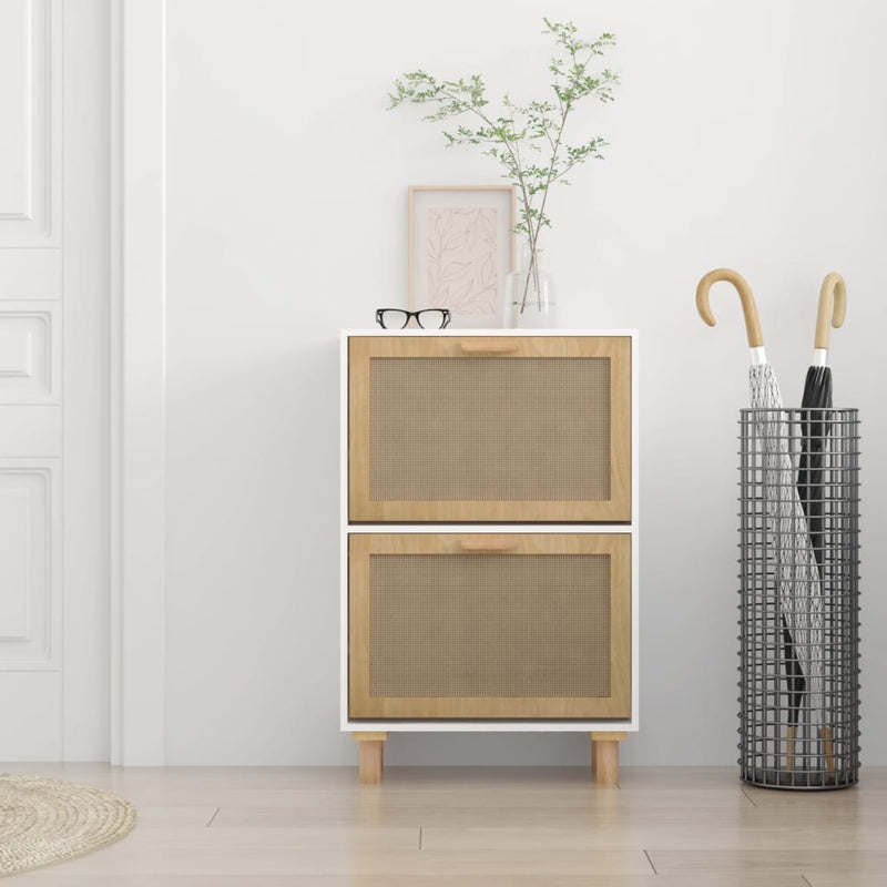 vidaXL Shoe Cabinet Black 52x25x80 cm Engineered Wood and Natural Rattan