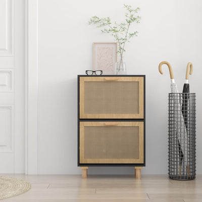 vidaXL Shoe Cabinet Black 52x25x80 cm Engineered Wood and Natural Rattan