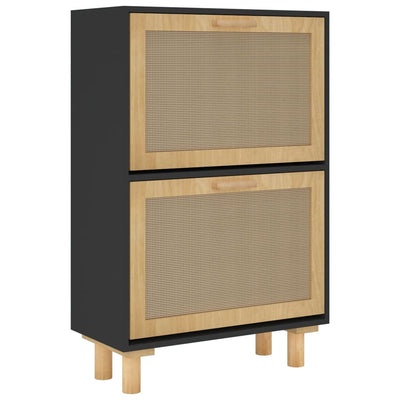 vidaXL Shoe Cabinet Black 52x25x80 cm Engineered Wood and Natural Rattan