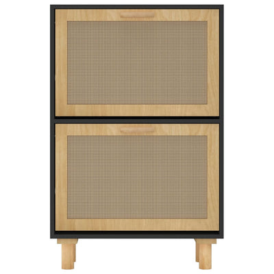 vidaXL Shoe Cabinet Black 52x25x80 cm Engineered Wood and Natural Rattan