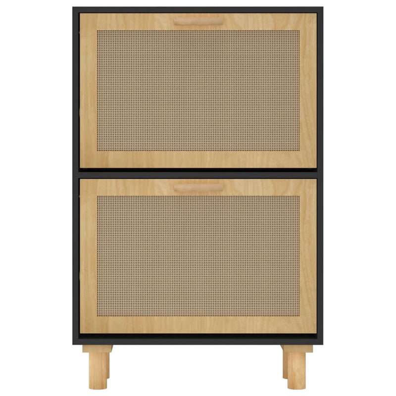vidaXL Shoe Cabinet Black 52x25x80 cm Engineered Wood and Natural Rattan