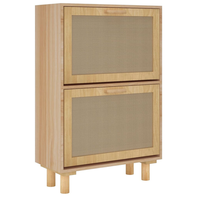 vidaXL Shoe Cabinet Black 52x25x80 cm Engineered Wood and Natural Rattan