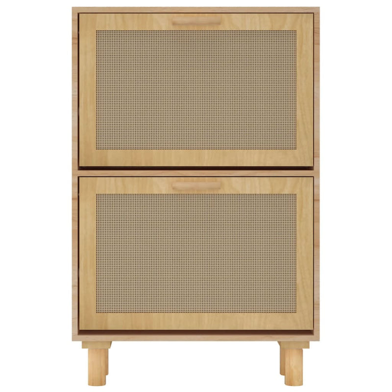 vidaXL Shoe Cabinet Black 52x25x80 cm Engineered Wood and Natural Rattan