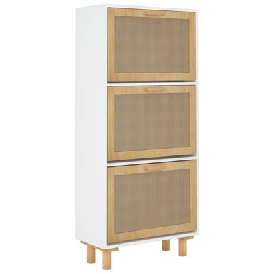 vidaXL Shoe Cabinet Black 52x25x115 cm Engineered Wood and Natural Rattan