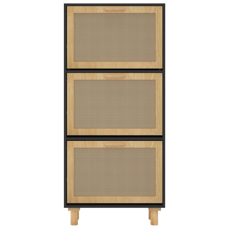 vidaXL Shoe Cabinet Black 52x25x115 cm Engineered Wood and Natural Rattan