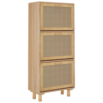 vidaXL Shoe Cabinet Black 52x25x115 cm Engineered Wood and Natural Rattan