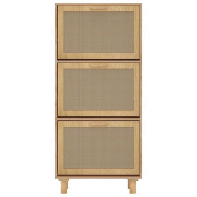 vidaXL Shoe Cabinet Black 52x25x115 cm Engineered Wood and Natural Rattan