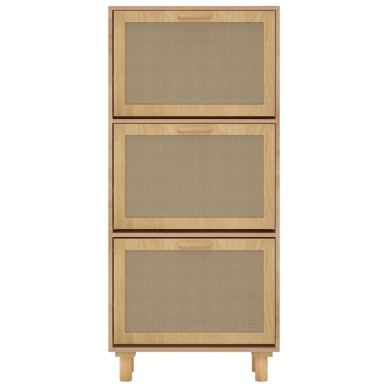 vidaXL Shoe Cabinet Black 52x25x115 cm Engineered Wood and Natural Rattan