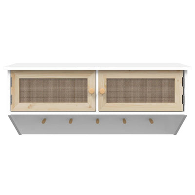 vidaXL Wall-mounted Coat Rack Black Engineered Wood and Natural Rattan
