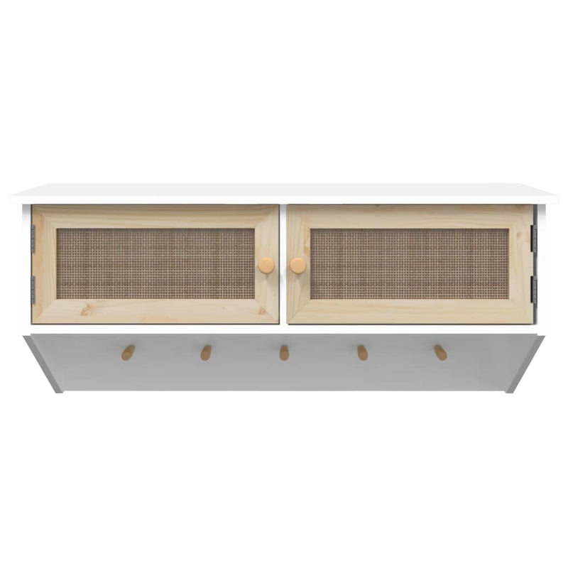 vidaXL Wall-mounted Coat Rack Black Engineered Wood and Natural Rattan