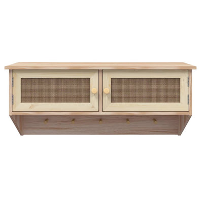 vidaXL Wall-mounted Coat Rack Black Engineered Wood and Natural Rattan