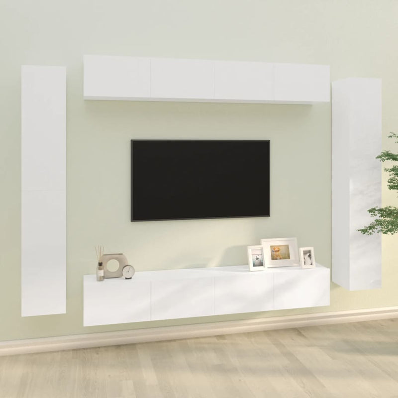 vidaXL 8 Piece TV Cabinet Set White Engineered Wood