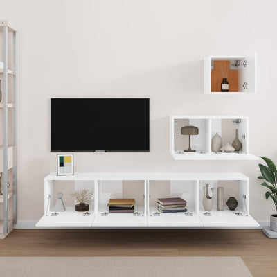 vidaXL 4 Piece TV Cabinet Set White Engineered Wood