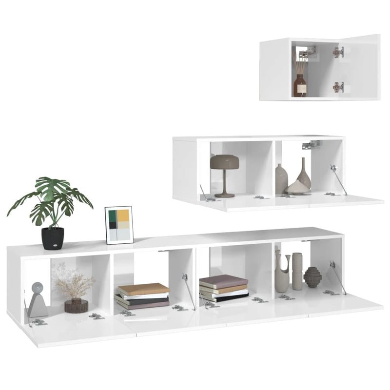 vidaXL 4 Piece TV Cabinet Set White Engineered Wood