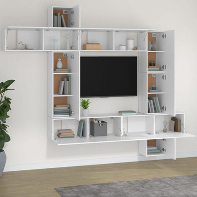 vidaXL 9 Piece TV Cabinet Set High Gloss White Engineered Wood