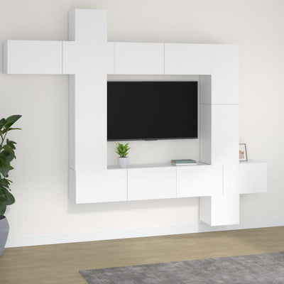 vidaXL 9 Piece TV Cabinet Set High Gloss White Engineered Wood