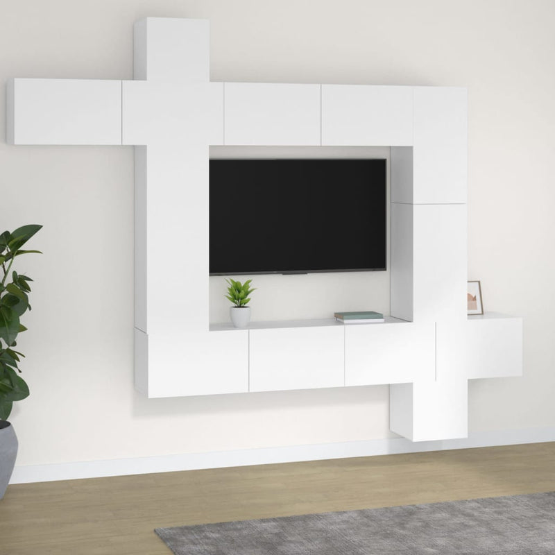 vidaXL 9 Piece TV Cabinet Set High Gloss White Engineered Wood