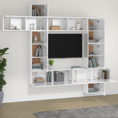 vidaXL 9 Piece TV Cabinet Set High Gloss White Engineered Wood