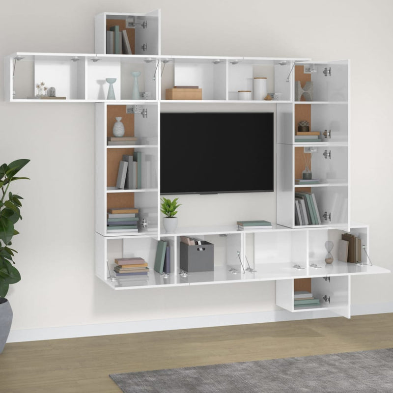vidaXL 9 Piece TV Cabinet Set High Gloss White Engineered Wood