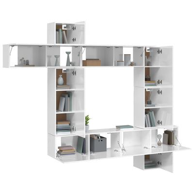 vidaXL 9 Piece TV Cabinet Set High Gloss White Engineered Wood