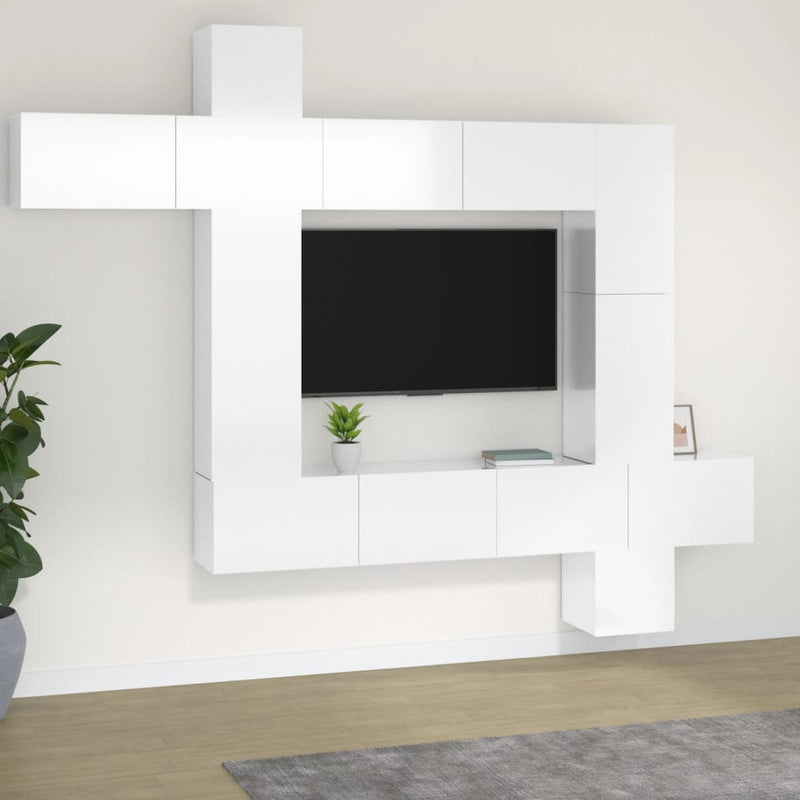 vidaXL 9 Piece TV Cabinet Set High Gloss White Engineered Wood
