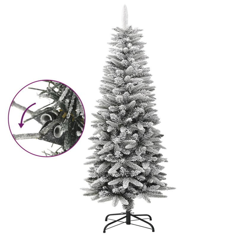 vidaXL Artificial Slim Christmas Tree with Flocked Snow 180 cm PVC&PE