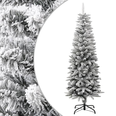 vidaXL Artificial Slim Christmas Tree with Flocked Snow 180 cm PVC&PE