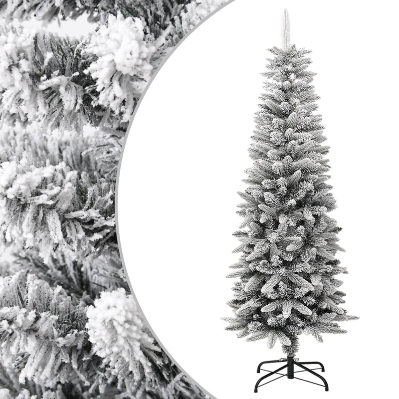vidaXL Artificial Slim Christmas Tree with Flocked Snow 180 cm PVC&PE