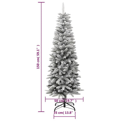 vidaXL Artificial Slim Christmas Tree with Flocked Snow 180 cm PVC&PE