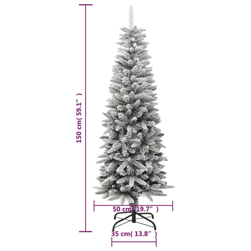 vidaXL Artificial Slim Christmas Tree with Flocked Snow 180 cm PVC&PE