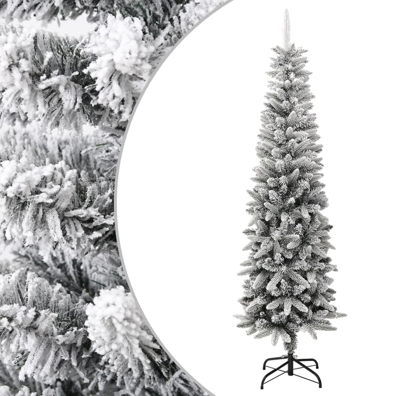 vidaXL Artificial Slim Christmas Tree with Flocked Snow 180 cm PVC&PE