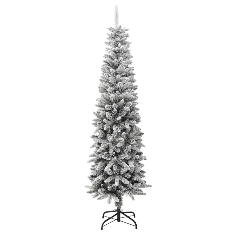 vidaXL Artificial Slim Christmas Tree with Flocked Snow 180 cm PVC&PE