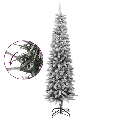 vidaXL Artificial Slim Christmas Tree with Flocked Snow 180 cm PVC&PE
