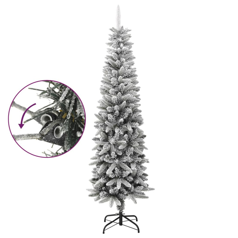 vidaXL Artificial Slim Christmas Tree with Flocked Snow 180 cm PVC&PE