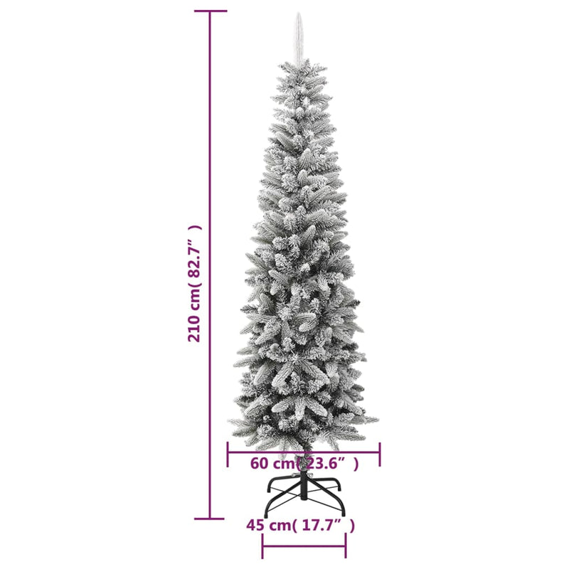 vidaXL Artificial Slim Christmas Tree with Flocked Snow 180 cm PVC&PE