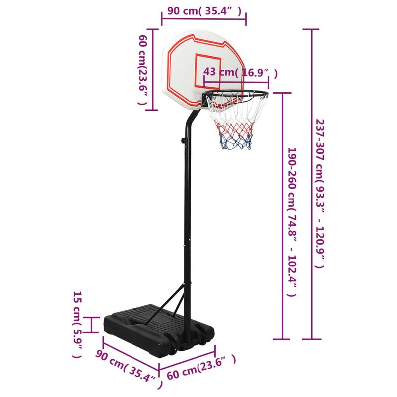 vidaXL Basketball Stand Black 237-307 cm Polyethene