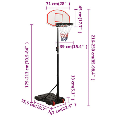 vidaXL Basketball Stand Black 216-250 cm Polyethene