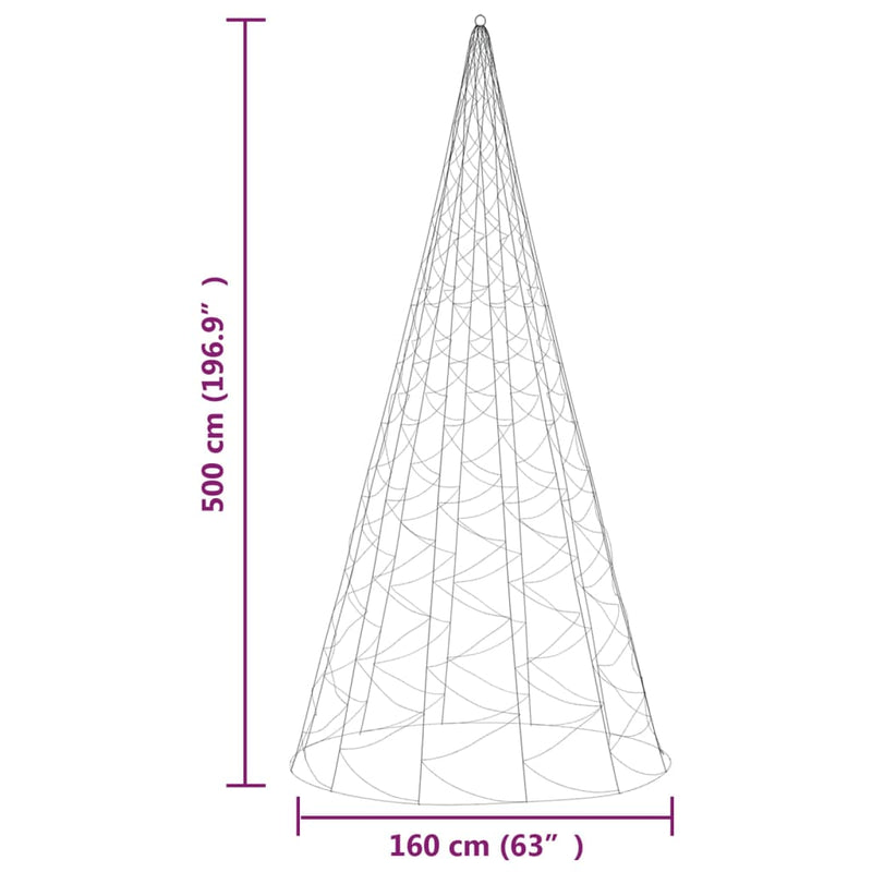 vidaXL Christmas Tree on Flagpole Warm White 1400 LEDs 500 cm