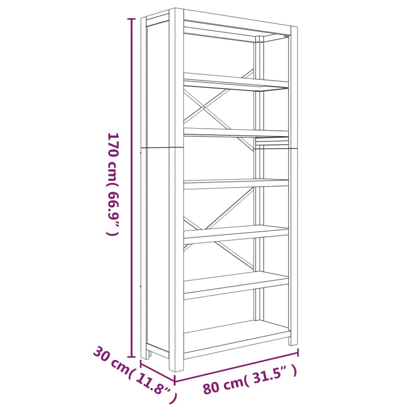 vidaXL 6-Tier Bookcase 80x30x170 cm Solid Wood Acacia