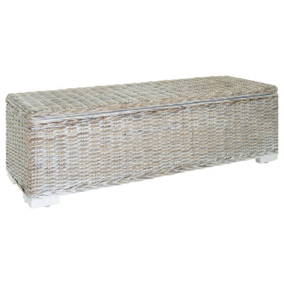 vidaXL Storage Box Grey 110 cm Natural Kubu Rattan & Solid Wood Mango