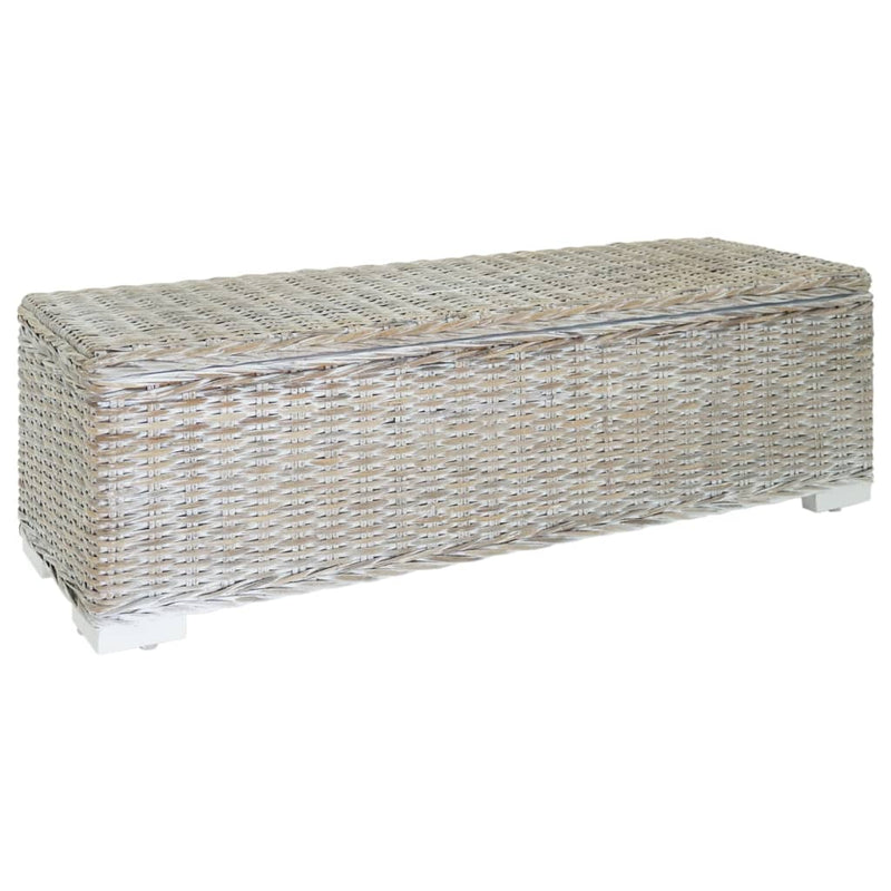 vidaXL Storage Box Grey 110 cm Natural Kubu Rattan & Solid Wood Mango