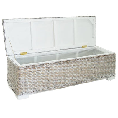 vidaXL Storage Box Grey 110 cm Natural Kubu Rattan & Solid Wood Mango