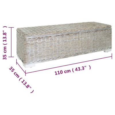 vidaXL Storage Box Grey 110 cm Natural Kubu Rattan & Solid Wood Mango