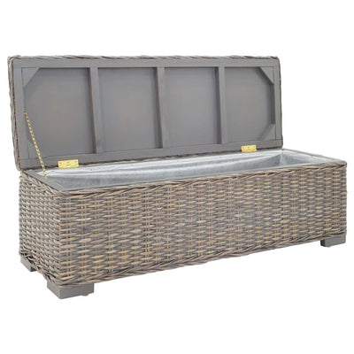 vidaXL Storage Box Grey 110 cm Natural Kubu Rattan & Solid Wood Mango