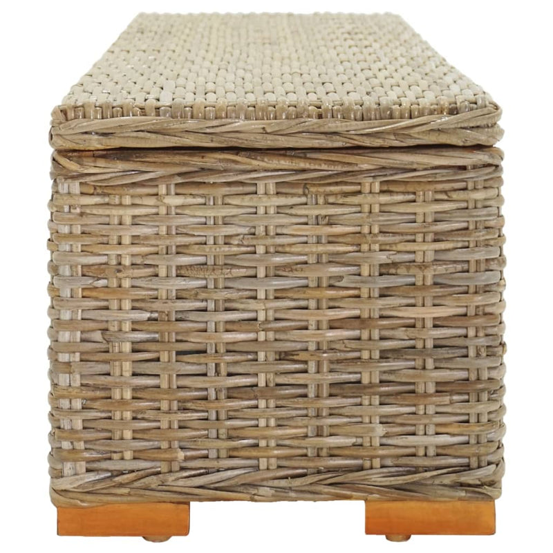 vidaXL Storage Box Grey 110 cm Natural Kubu Rattan & Solid Wood Mango